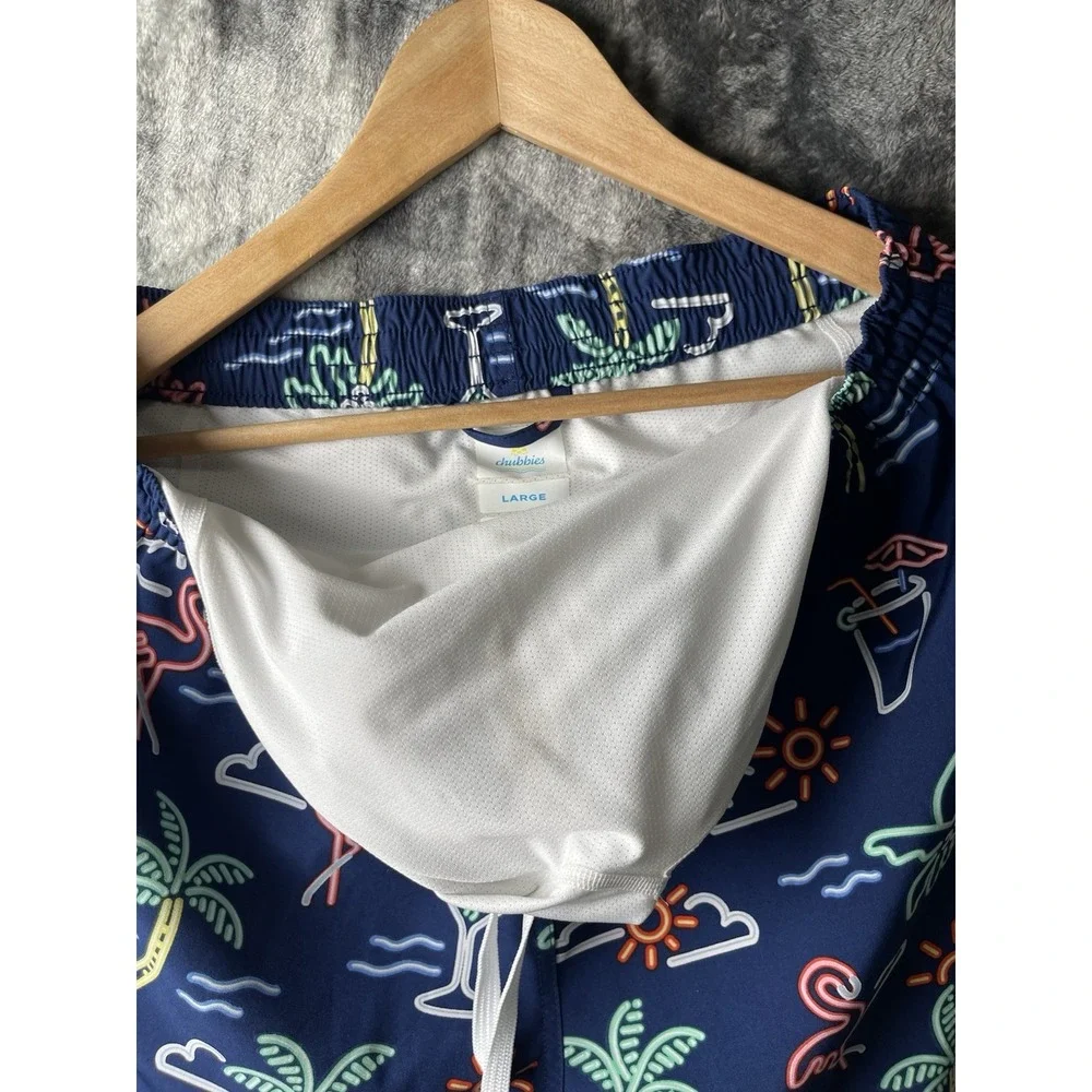 Chubbies Men's L Blue Tropical Flamingo Graphic Lined Drawstring Swim Shorts